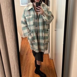RODEBJER mohair coat with plaid print